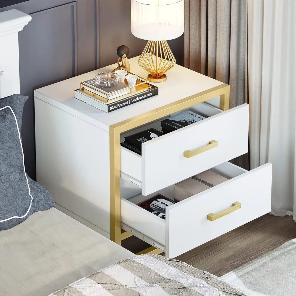 Nightstands, White Nightstand with 2 Drawers, Small End Side Table with Storage, Bedside Bed Table  for Bedroom Living Room