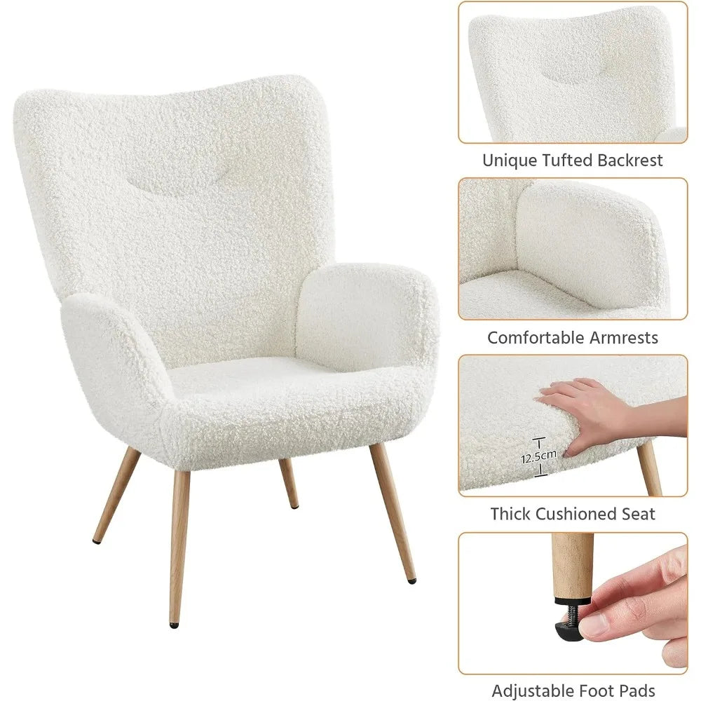 Modern Vanity Chair,High Back and Soft Padded,Wood Legs and Soft Padded,Comfy Side Chair for Bedroom/Office/Stu