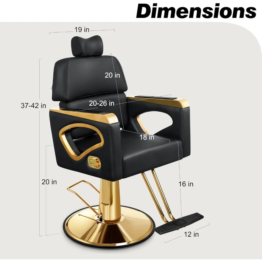 Heavy-Duty Gold Barber Chair with Premium Steel Frame, Comfortable and Elegant Design Stylist Chair, Weight Capacity 440 lbs