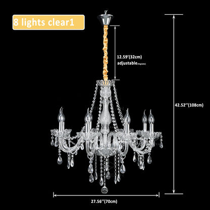 TRY-YEAN Cognac Crystal Glass Chandelier 8 Arms Chandelie Glass Living Room Bedroom Wedding Decor Hanging Lamp Lobby Suspension