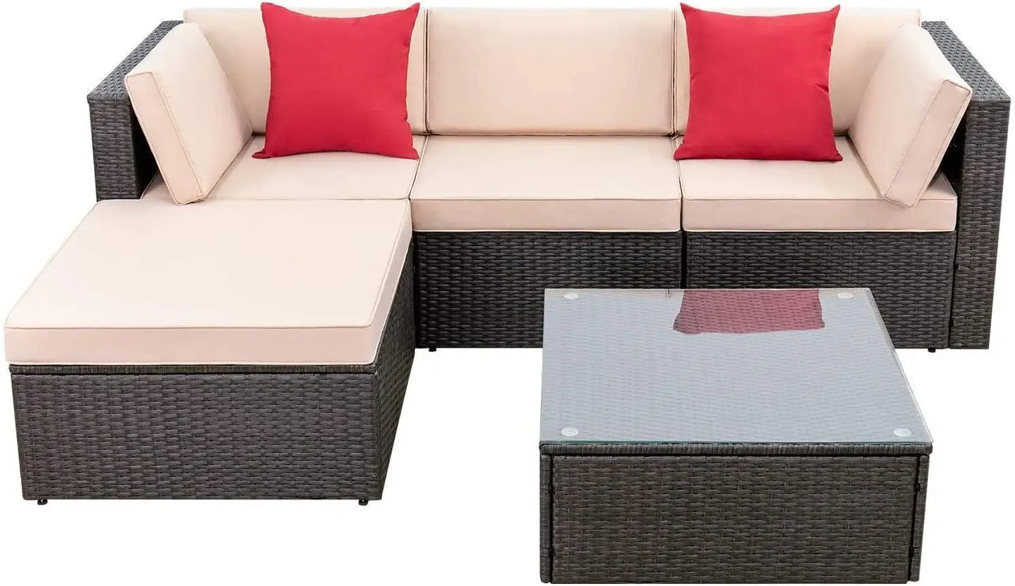 2/5 Pieces Patio Furniture Sets All Weather Outdoor Sectional Patio Sofa Manual Weaving Wicker Rattan Patio Seating Sofas