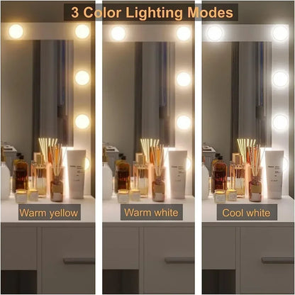 Vanity Desk With Stool Makeup Vanity Table Set 3 Color Lighting Modes Brightness Adjustable Dressers for Bedroom Furniture Girls