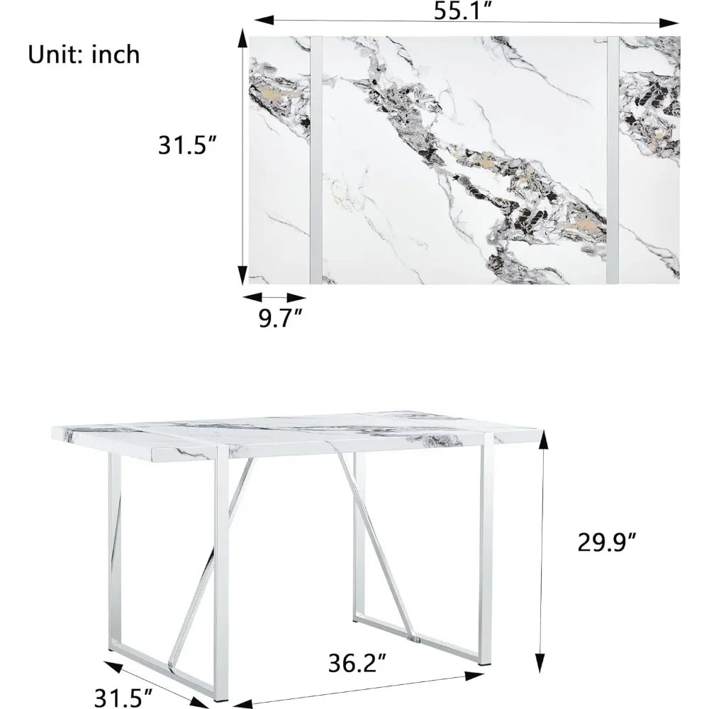 Ensemble moderne, cuisine en faux marbre de 55 pouces pour 4 personnes, dîner rectangulaire pour petits espaces, salle à manger, bureau à domicile, assemblage facile