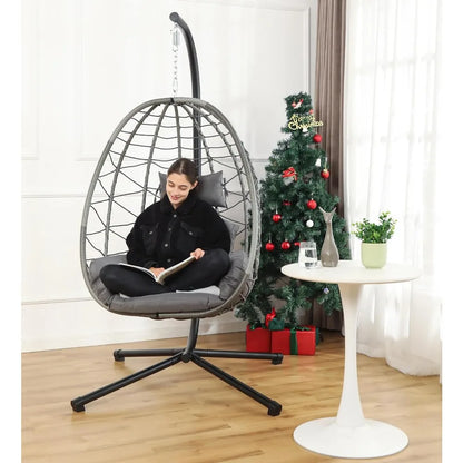 Egg Chair with Stand, Hammock Hanging Chair Nest Basket & Washable Cushions UV Resistant Removable,350LBS Capacity Egg Chair