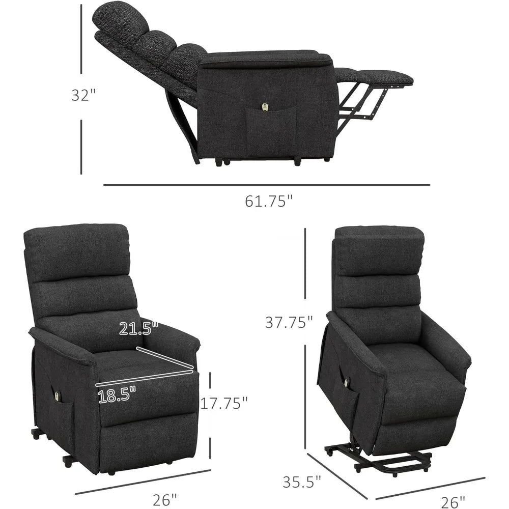 Fauteuil inclinable électrique pour personnes âgées, assemblage facile, fauteuil releveur en tissu avec télécommande, poches latérales pour le salon