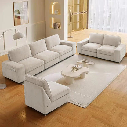 100" Modular Sofa Couch with Seats Storage, Comfy 3-Seater Chenille Fabric Couch for Living Room, Office