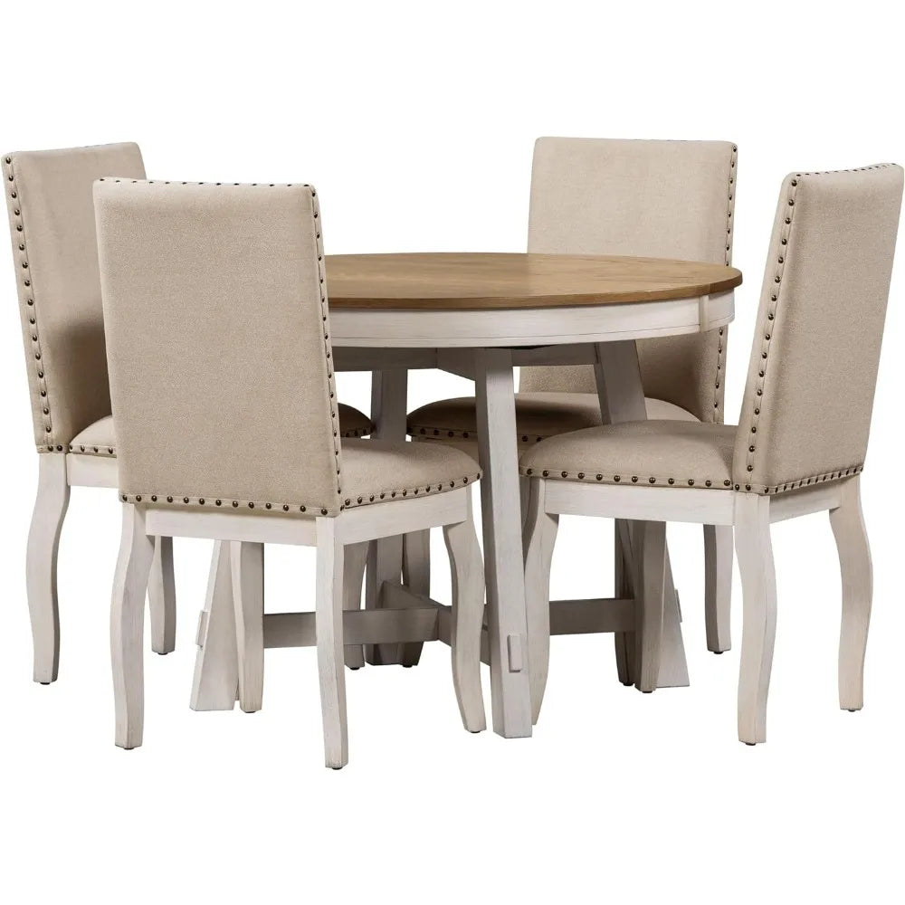 Modern Dining Table Set for 4, Round Tables and 4 Kitchen Room Chairs, 5 Piece Kitchen Table Set for Dining Room