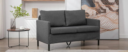 Linen Fabric Modern Small Loveseat Sofa Couch for Living Room, 51" W Upholstered 2-Seater Love Seats w/Iron Legs for Small Space