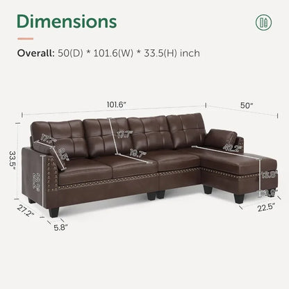 Comfort Sofa Couch Reversible L Shaped Couch,Ergonomically Designed 4 Seat Sofa Sectional Couch,Easy To Clean Material,Sofa Cama