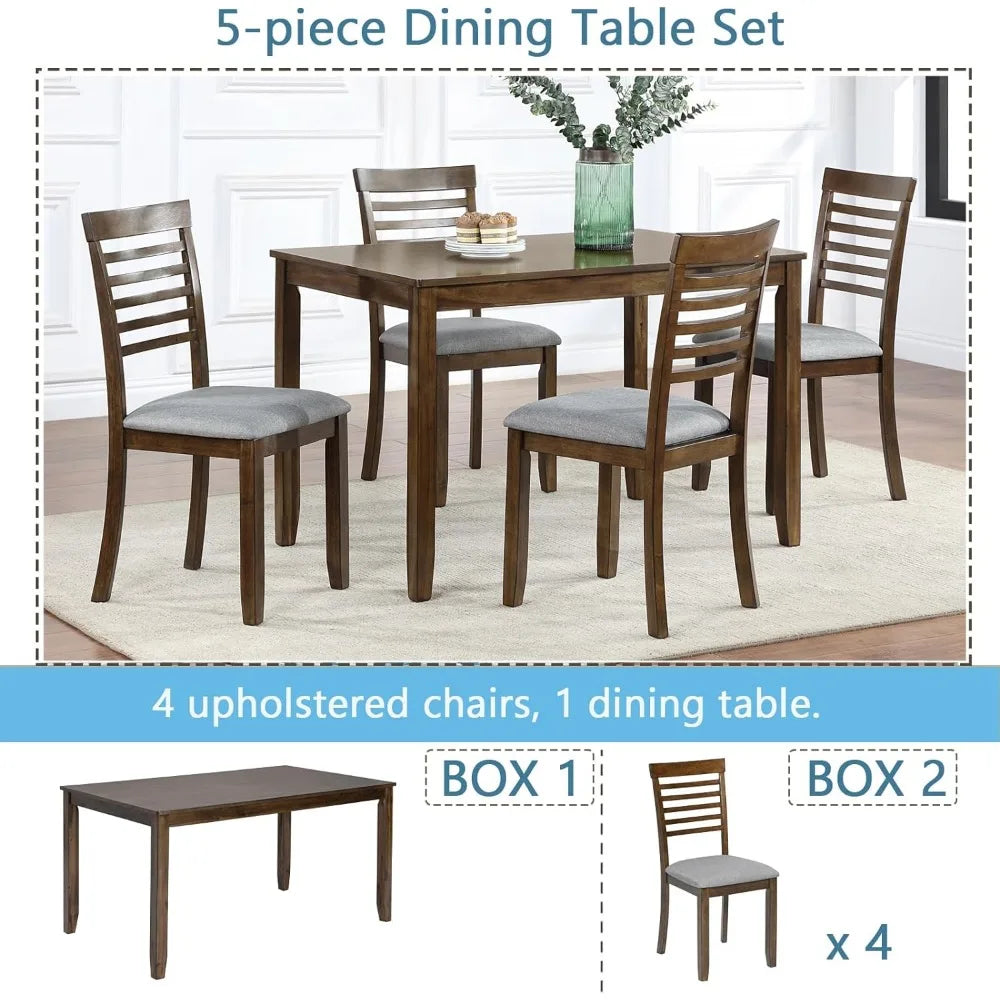 Dining Table, 5-Piece, Rectangular Dining Table and 4 Upholstered Chairs, Dining Table Set for 4, Dinings Tables and Chairs Set