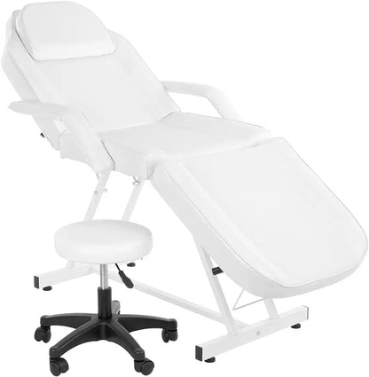 Silla de masajes para salón de tatuajes OmySalon, cama de esteticista con taburete hidráulico, mesa de cama facial multiusos de 3 secciones, ajustable