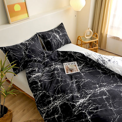 Autumn Winter 2/3 Piece of Black marble pattern bedding set,Bedroom Printed duvet cover pillowase,bed set,king queen full size