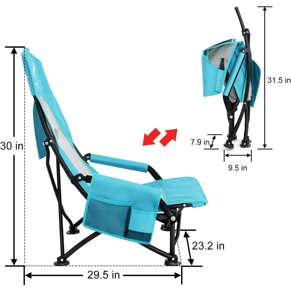 Folding Portable Beach Chair, High Back Low Seat Lightweight Chairs for Beach Tent & Shelter & Camping, Full Mesh Back