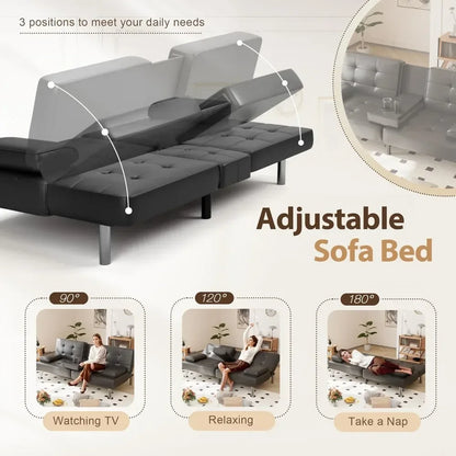 Sofá cama reversible convertible, sofá cama extraíble con chaise longue de almacenamiento, muebles de tela de lino para sala de estar, apartamento