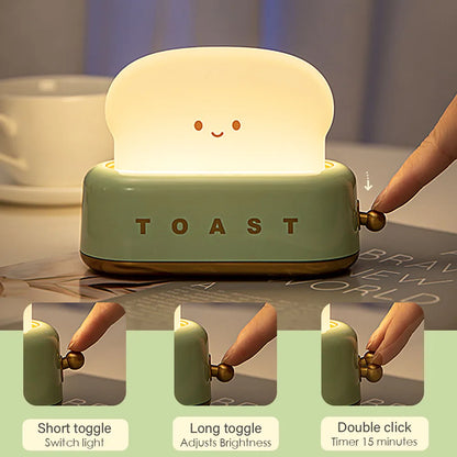 BANDIAN Toast Cartoon LED Night Light Cute Home Decor Kawaii Bread Table Lamps Night Portable Light avec minuterie Petite lampe