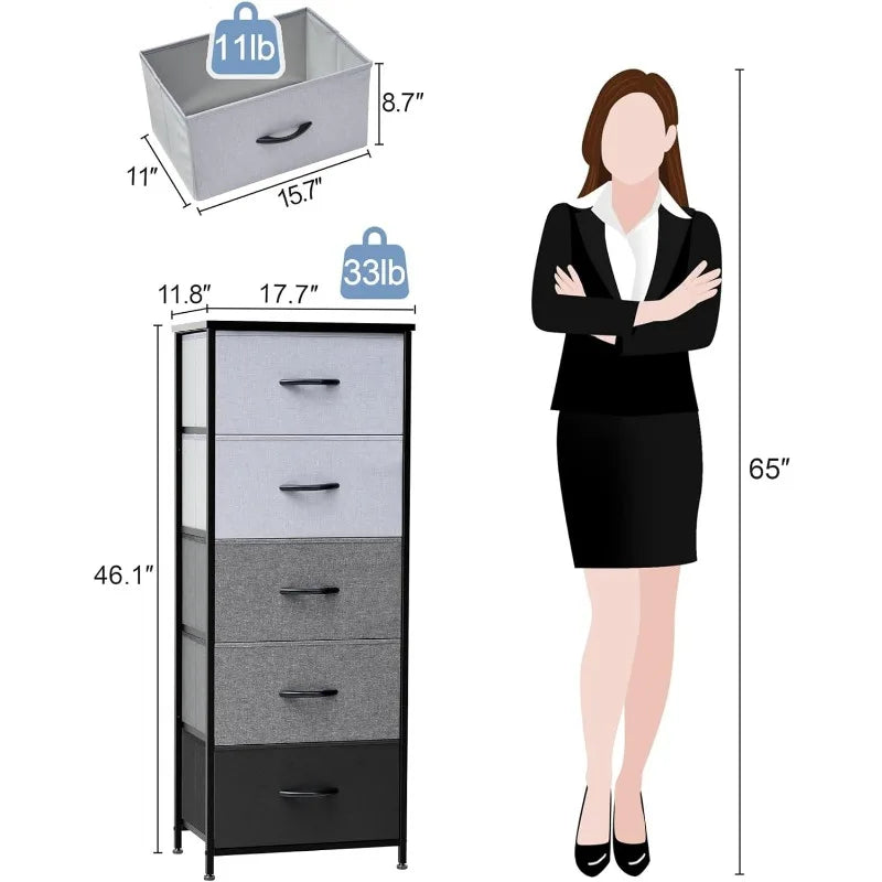 Tour de rangement verticale pour commode - Cadre en acier robuste, plateau en bois, bacs en tissu faciles à tirer 17,7"x11,8"x46,1" Meubles
