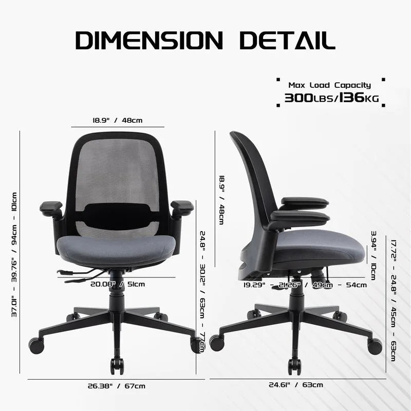 COLAMY Ergonomic Mesh Office Chair, Home Office Chair, Mid-back Computer Executive Desk Chair with 3D Armrests, Slide Seat, Trt