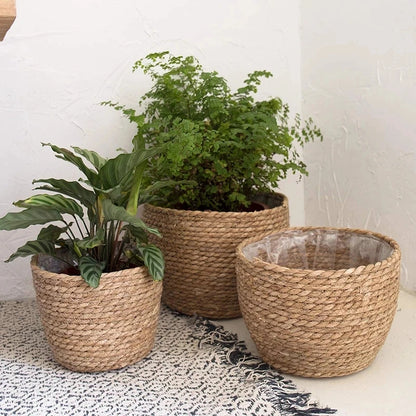 Cesta para macetas de flores tejidas con paja, cesta para macetas de césped, cubierta para macetas de interior y exterior, contenedores para plantas plantables