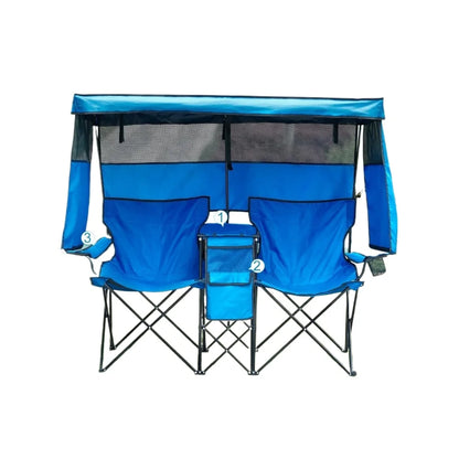 Double Camping Chair with Canopy Shade Beach Chairs with Cup Holder Heavy Duty Folding Loveseat for Outside Lawn Patio