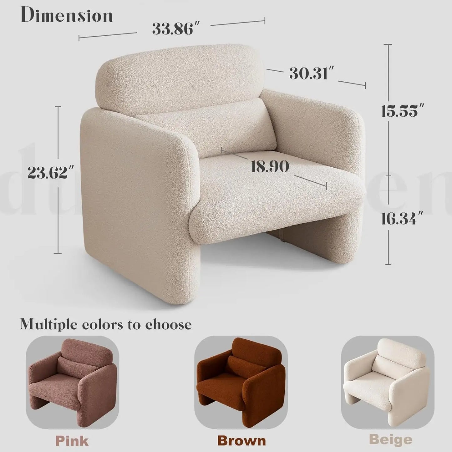 YOOBECH Fauteuil d'appoint moderne avec accoudoirs, fauteuil de lecture confortable rembourré en tissu d'agneau pour chambre à coucher, salon-Beig