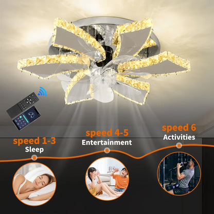 Modern Chandelier Ceiling Fan With Led Lamp Smart Remote Control Crystal Dining Room Fixtures Pendant Hanging Light Porch Lustre