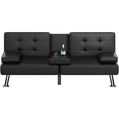 Canapé-lit futon, canapé-lit convertible moderne en similicuir pliable pour salon avec 2 porte-gobelets et accoudoirs souples amovibles