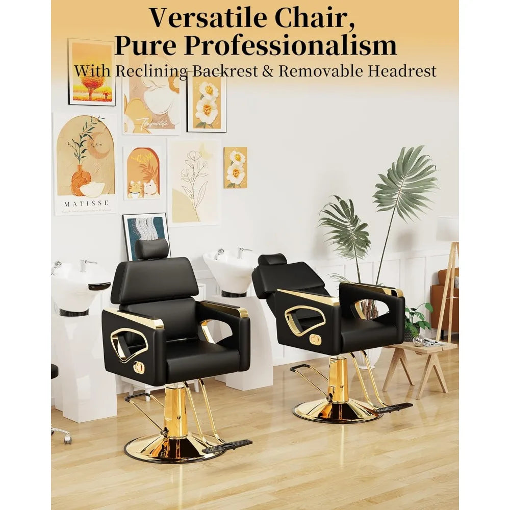 Heavy-Duty Gold Barber Chair with Premium Steel Frame, Comfortable and Elegant Design Stylist Chair, Weight Capacity 440 lbs