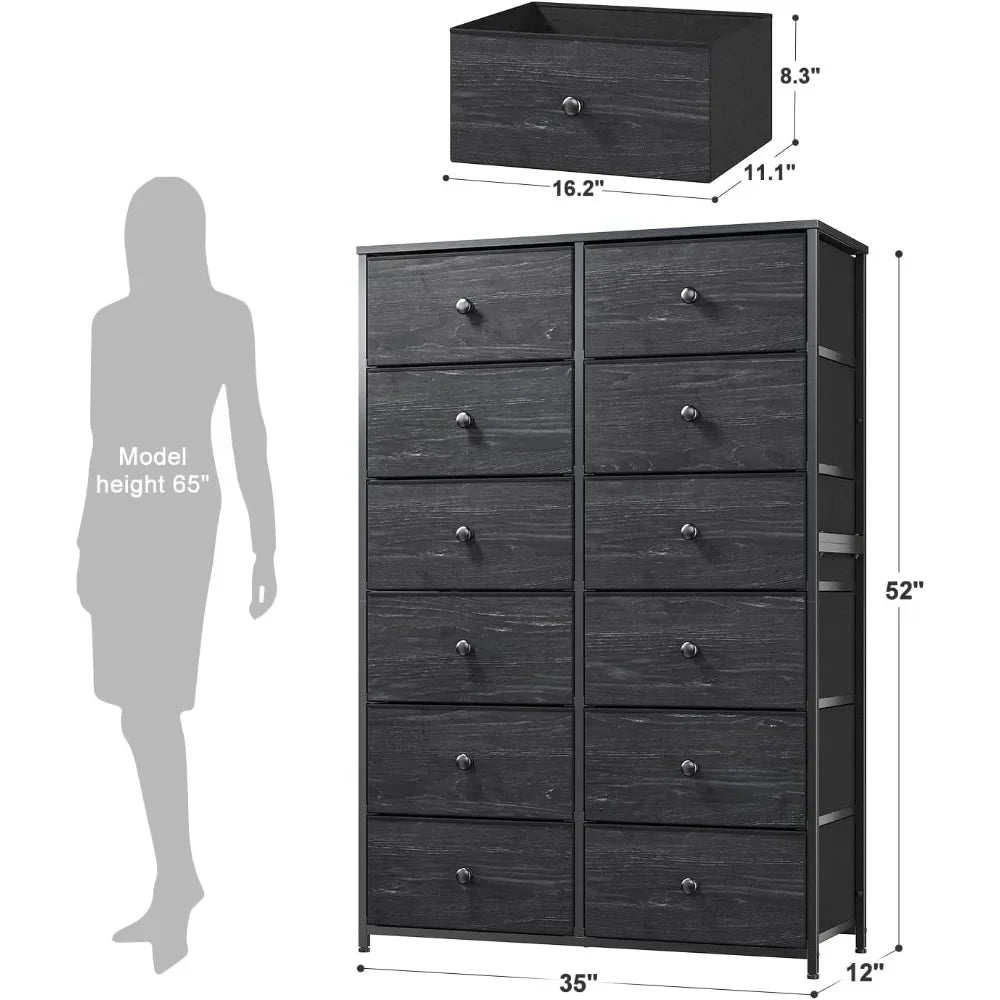 Dresser for Bedroom with 12 Drawers Tall Dressers & Chests of Drawers for Bedroom Dresser for Closet Wooden Top & Metal Frame