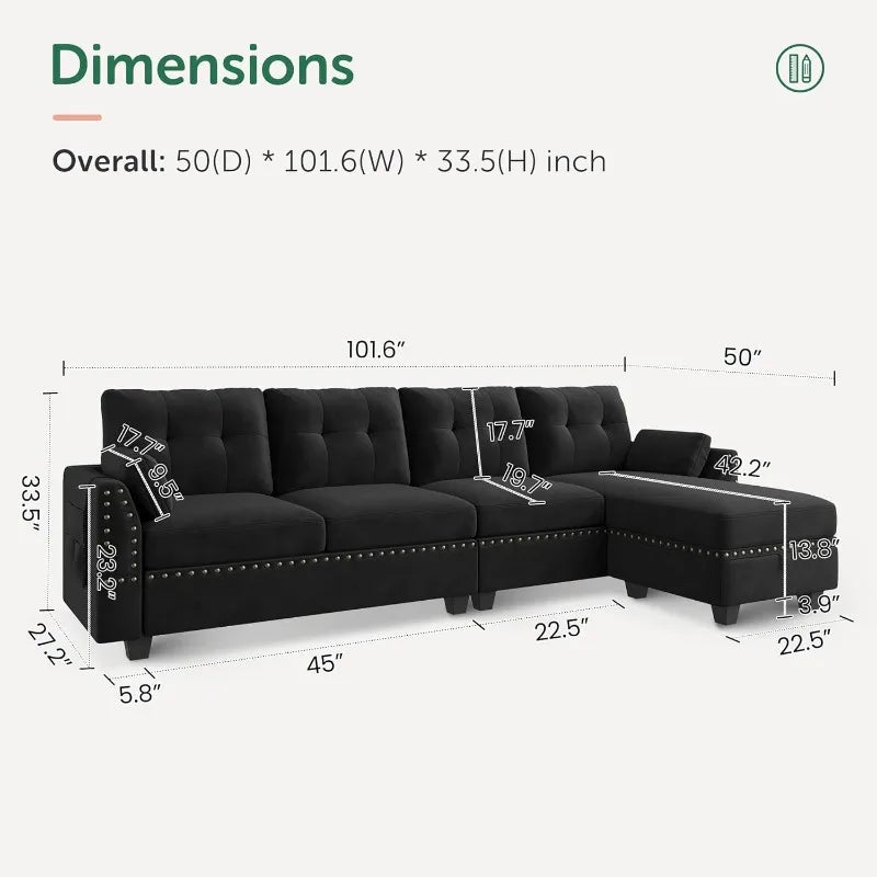 Reversible Sectional Sofa L-Shape Sofa Convertible Couch 4-Seater Sofas Sectional， Sofa Set Living Room Furniture