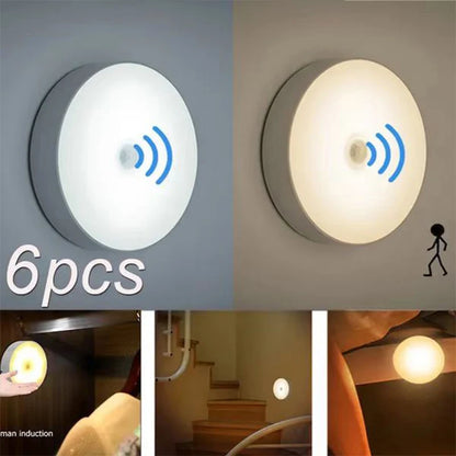 Luz nocturna LED con sensor de movimiento PIR, recargable por USB, para armario de cocina, escalera, luz inalámbrica para armario