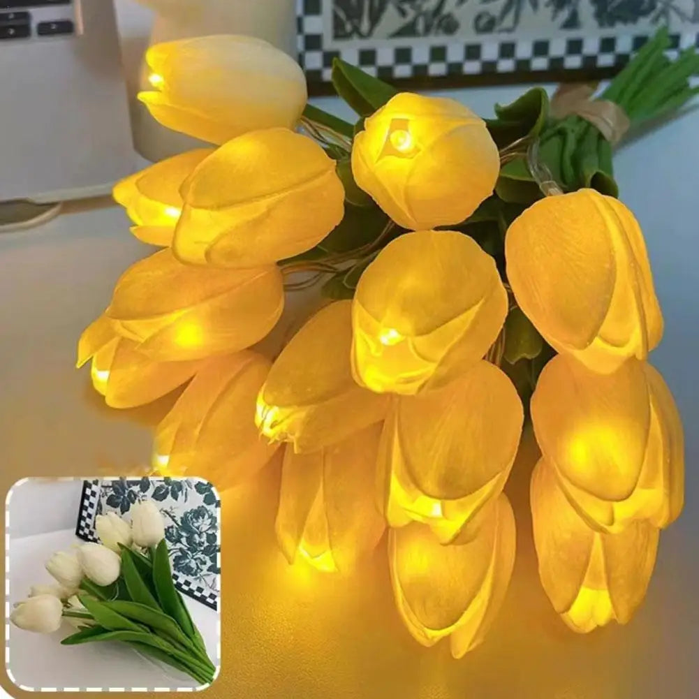 Lámpara de mesa LED con luces de tulipán artificiales para bodas, San Valentín, fiestas en casa, sala de estar, dormitorio, regalo de decoración