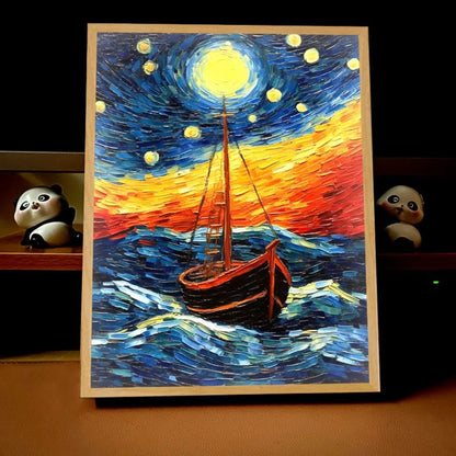 Pintura de luz LED de anime de arte de Van Gogh, decoración de habitación, luz de estado de ánimo de carga inalámbrica, lámpara USB para decoración de pared, luz de noche, regalo para el hogar