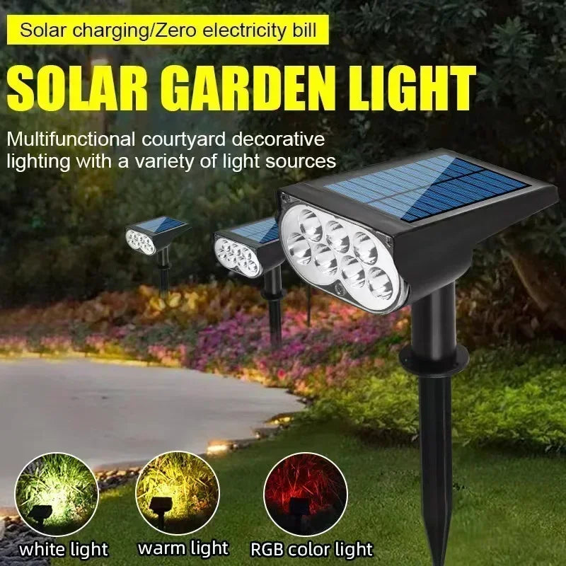 Projecteur solaire 2/7 LED pour jardin, lampe solaire réglable encastrée dans le sol, applique murale de paysage étanche IP65, éclairage extérieur