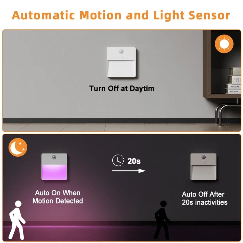 1-4 Pcs Led Night Light RGB Motion Sensor Smart Lights USB Rechargeable Dimmable Lamp Wireless Lighting for Bedroom Closet Stair