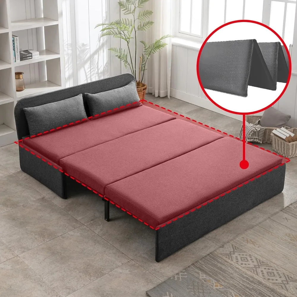 Sofa Bed, Queen Folding, Linen Convertible with Convertible Mattress, Double Folding Sofas Bed with 2 Cushions, Sofa Sleeper