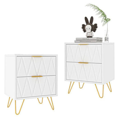 2pcs Nightstand Modern Bedside Table with 2 Drawers & Gold Metal Legs, Simple and Elegant Bedside Table,Night Stand Metalg Room