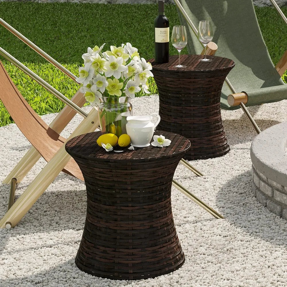 Small Side Table Patio Rattan End Table 20 Inch Hourglass Wicker Accent Tables Steel Frame Lightweight Brown Mesa Auxiliar Mesa