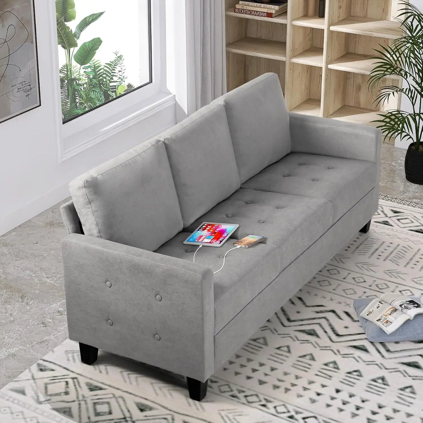 Comfy Sofa with USB Ports, Small Couch Small Spaces, Mid Century Modern Couches for Living Room Apartment Bedroom