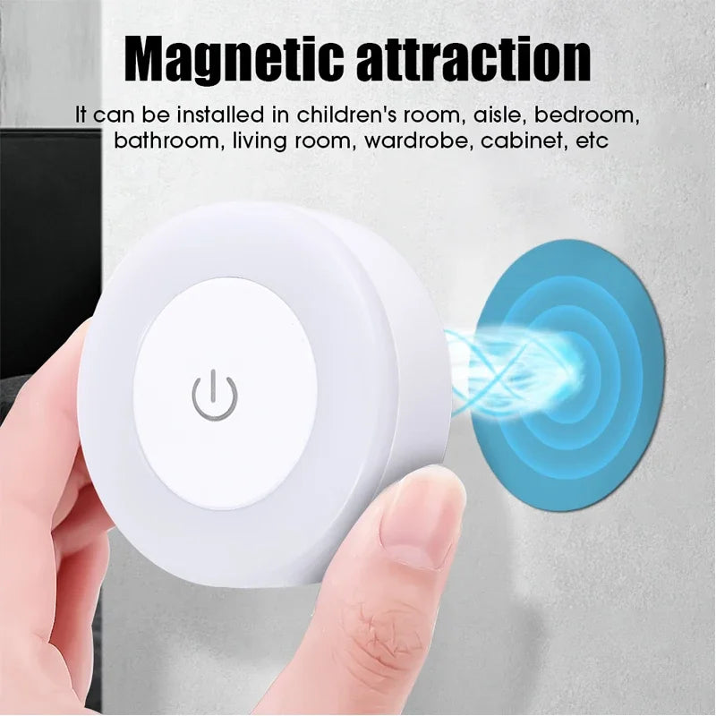 Mini LED tactile capteur veilleuses USB rechargeable cuisine chambre base magnétique applique murale ronde portable variateur lampe de nuit