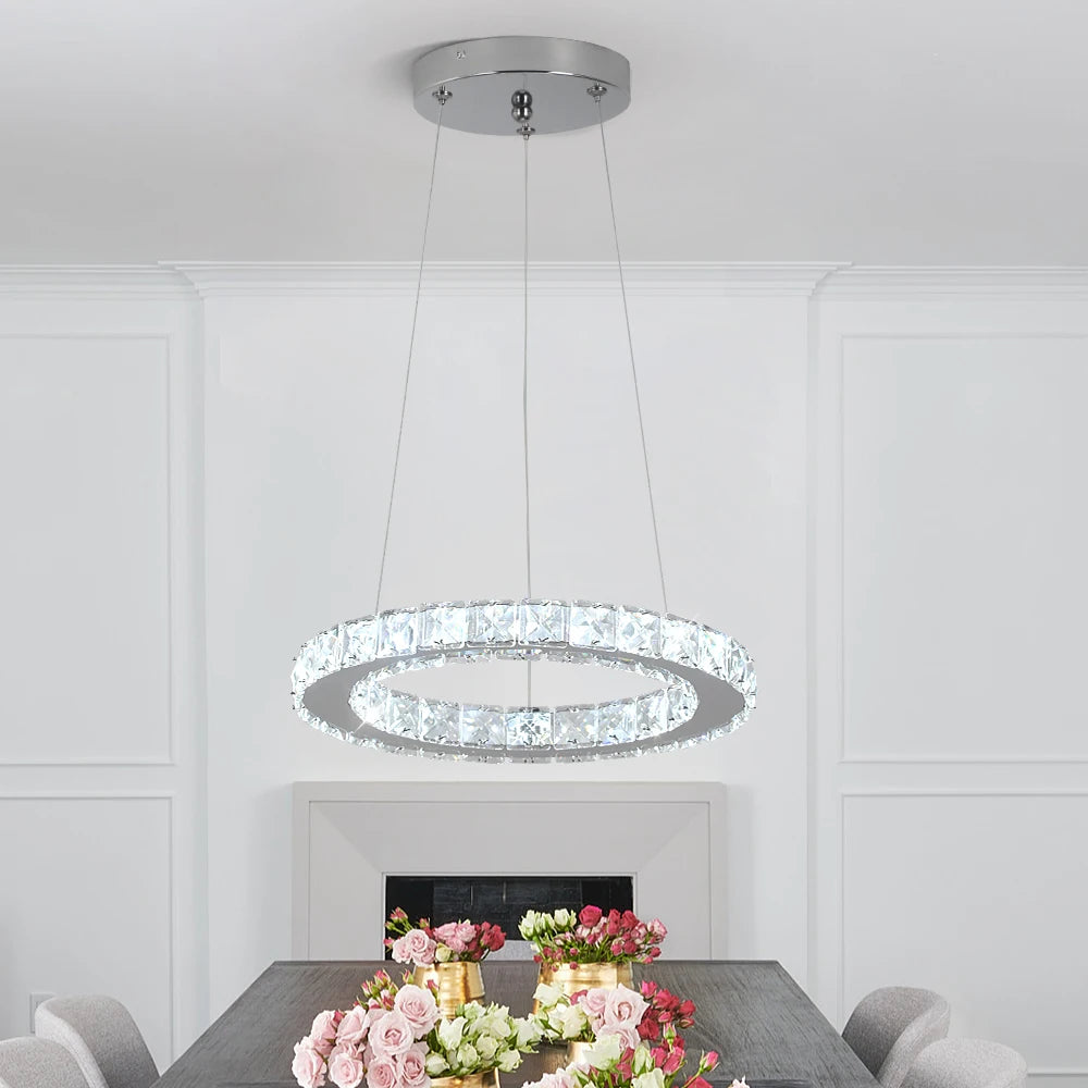 Modern Pendant Lighting Rings Led Crystal Chandelier Hanging Lustre Lamparas Ceiling Lamp Fixtures Luminaire for Living Room