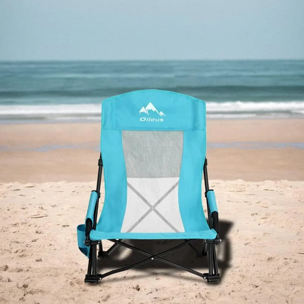 Silla de playa portátil plegable, respaldo alto, asiento bajo, sillas livianas para carpas de playa, refugios y campamentos, respaldo de malla completa