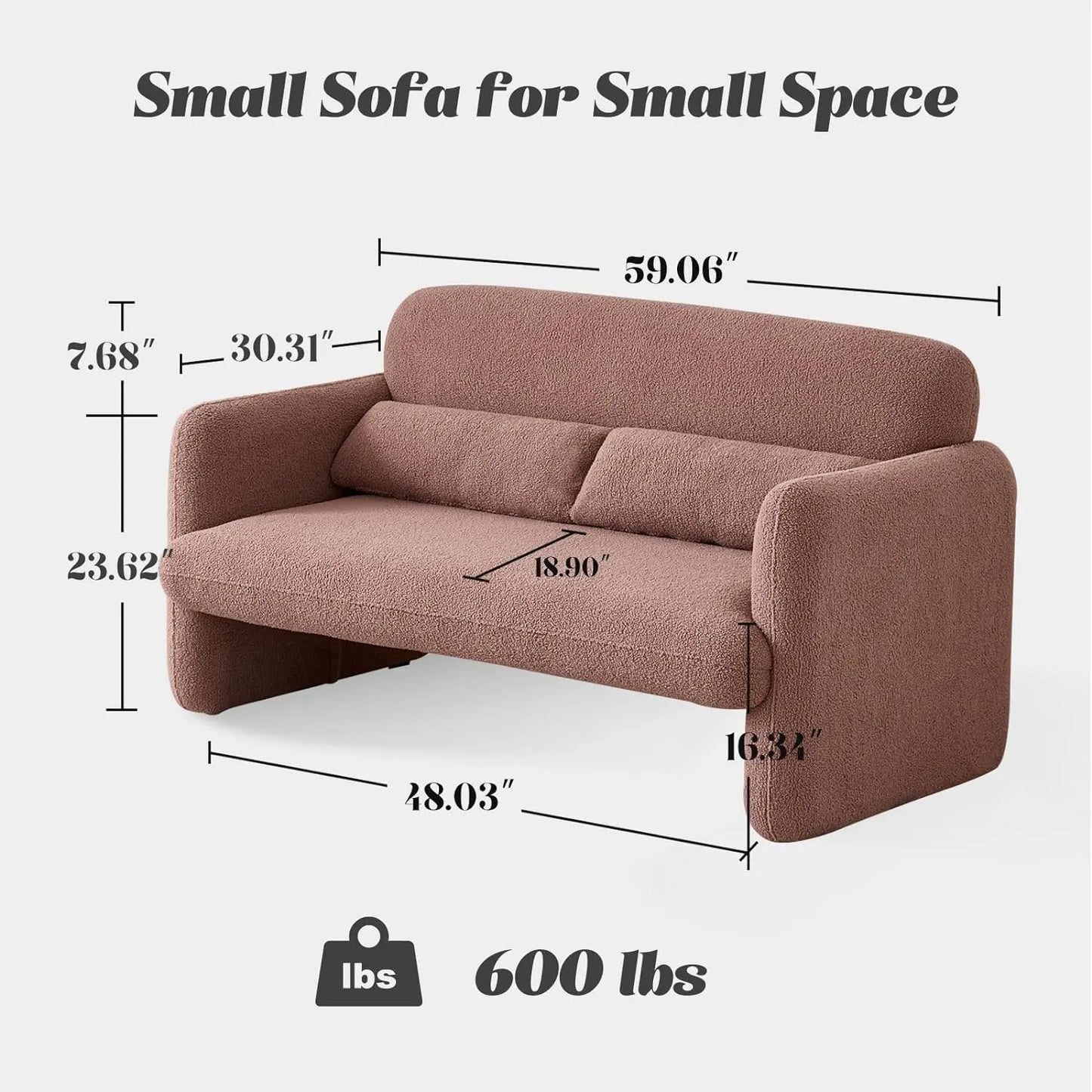 Sofá Loveseat de 59" de ancho, dos plazas, tapizado en piel de cordero, sólido y fácil de instalar, sofá Loveseat pequeño y moderno para espacios reducidos, dormitorio