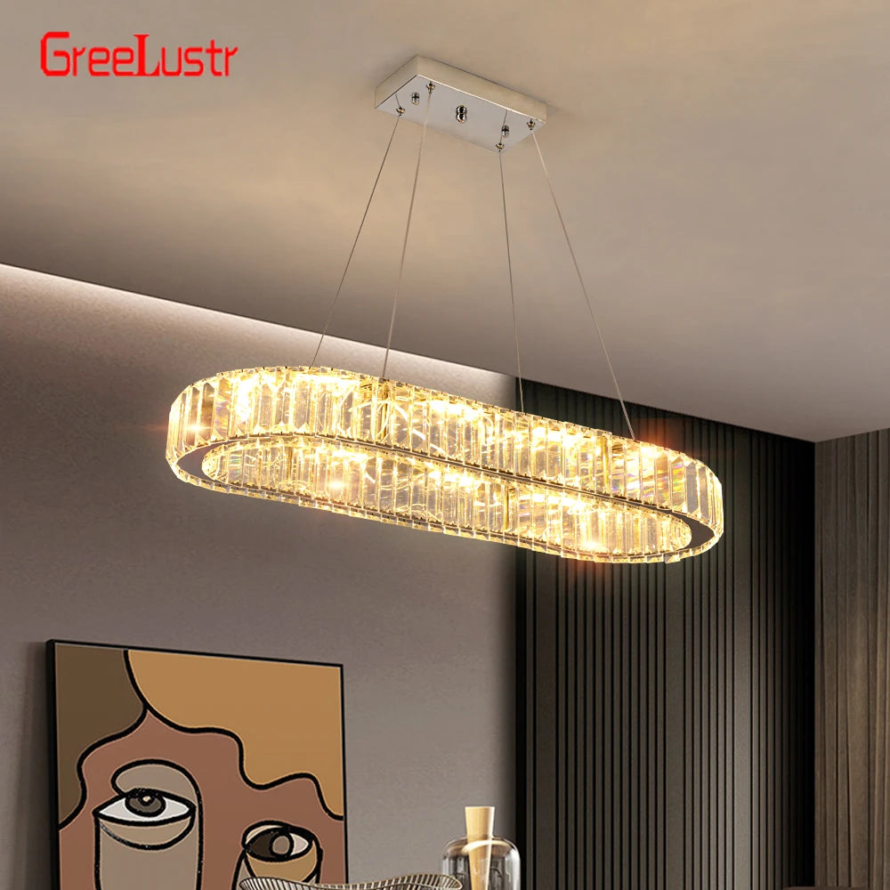 Lámpara colgante de cristal ovalada con LED, moderna, grande, de cristal, para sala de estar, dormitorio, lustres de techo