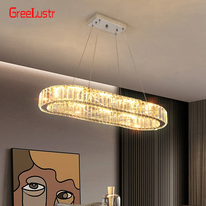 Lámpara colgante de cristal ovalada con LED, moderna, grande, de cristal, para sala de estar, dormitorio, lustres de techo