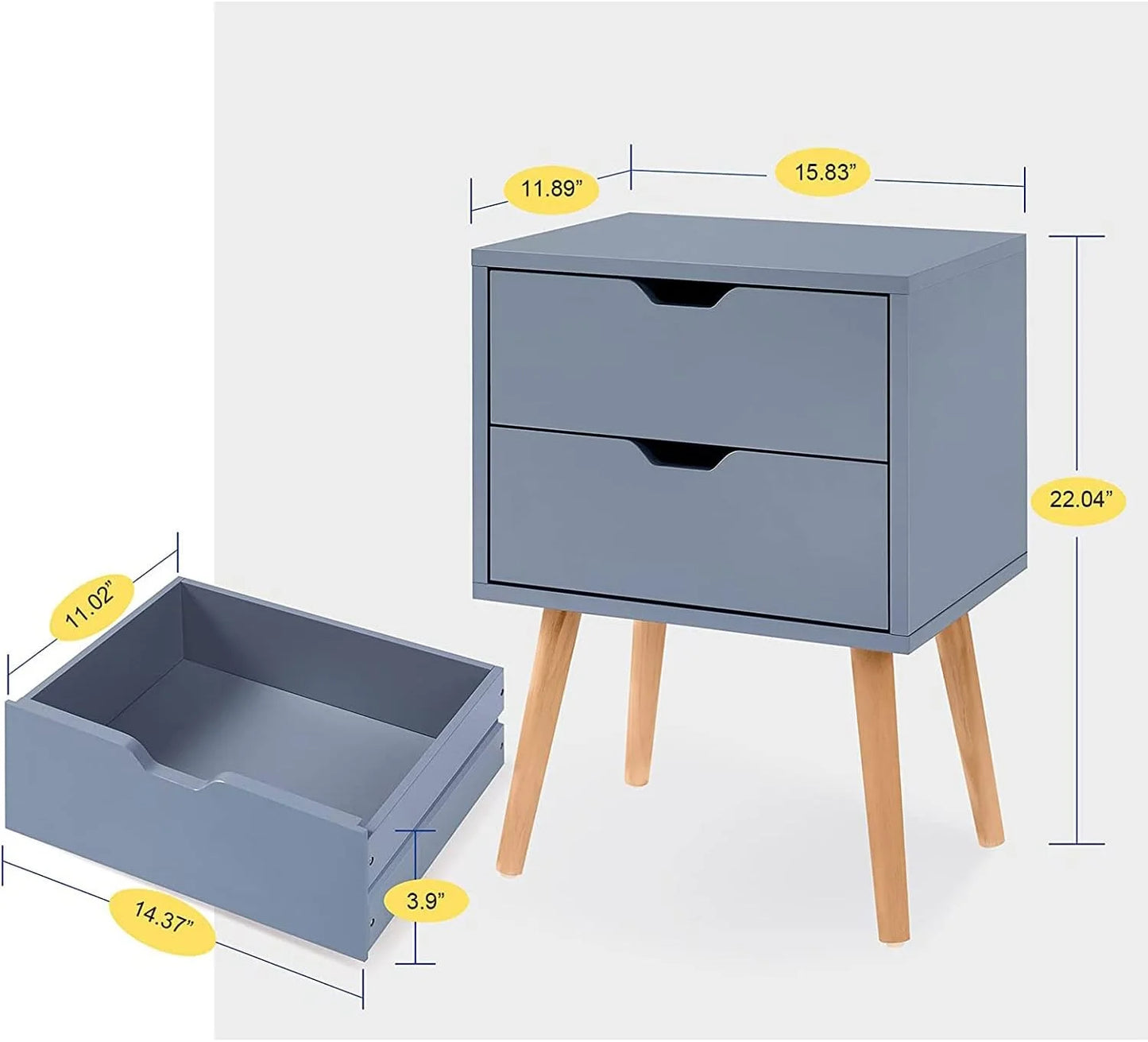 Ensemble de 2 tables de chevet - Table de chevet naturelle avec tiroir de rangement - Meuble de rangement de chambre moderne du milieu du siècle