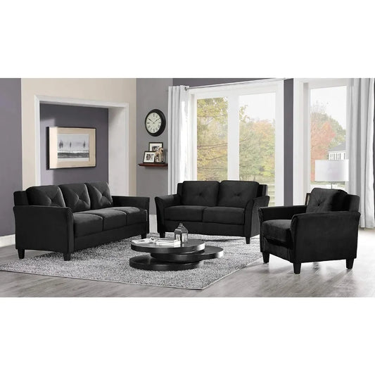 Arm Chair, Elegant tufted back cushions, Upholstered in an inherantly cleanable fabric, 35.4" W x 32.0" D x 32.7" H, Black