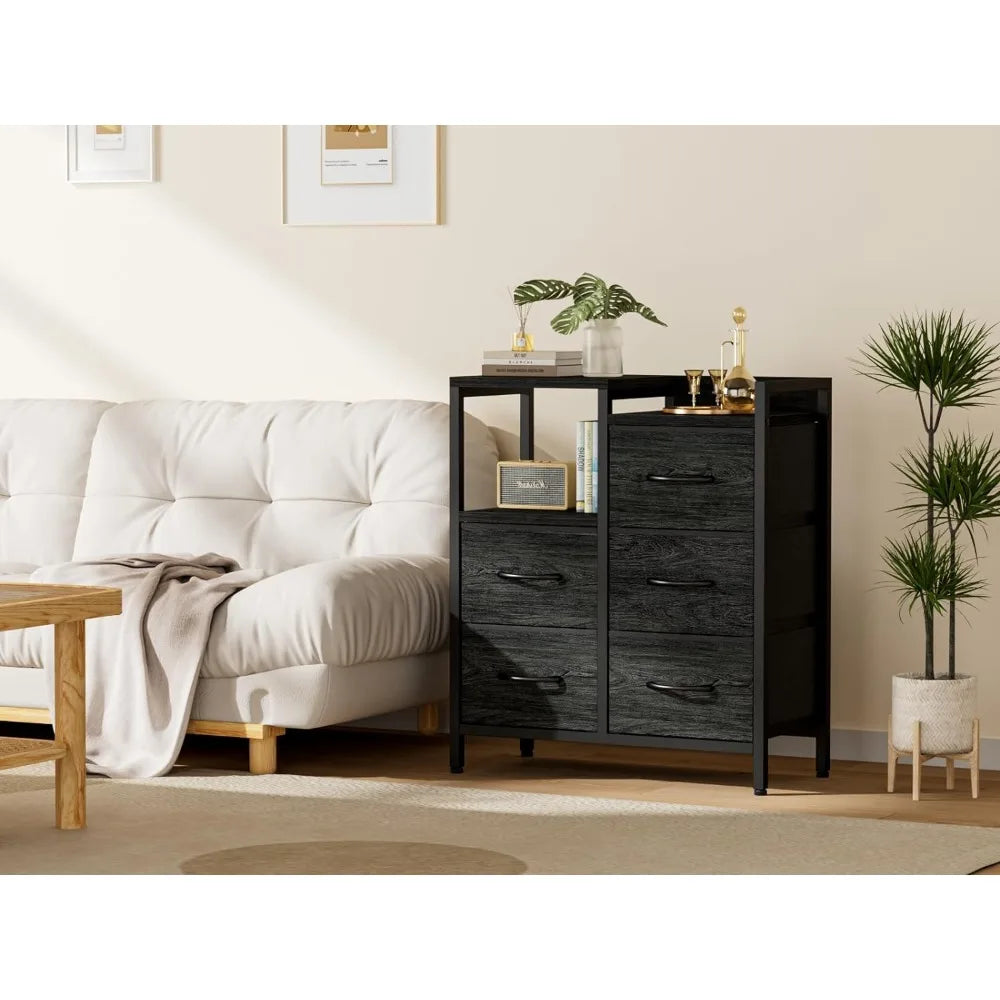 Dresser for Bedroom with 5 Fabric Drawers,Small Chest Organizer Unit with 2-Tier Storage Shelf for Bedside,Closet,Entryway