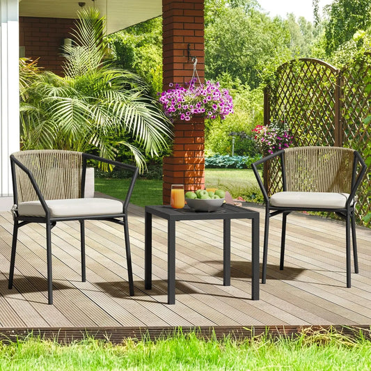 Wicker 3-Piece Outdoor Bistro Set, All-Weather Patio Conversation Set with Stackable Chairs & Table,  Sectional Furniture Set