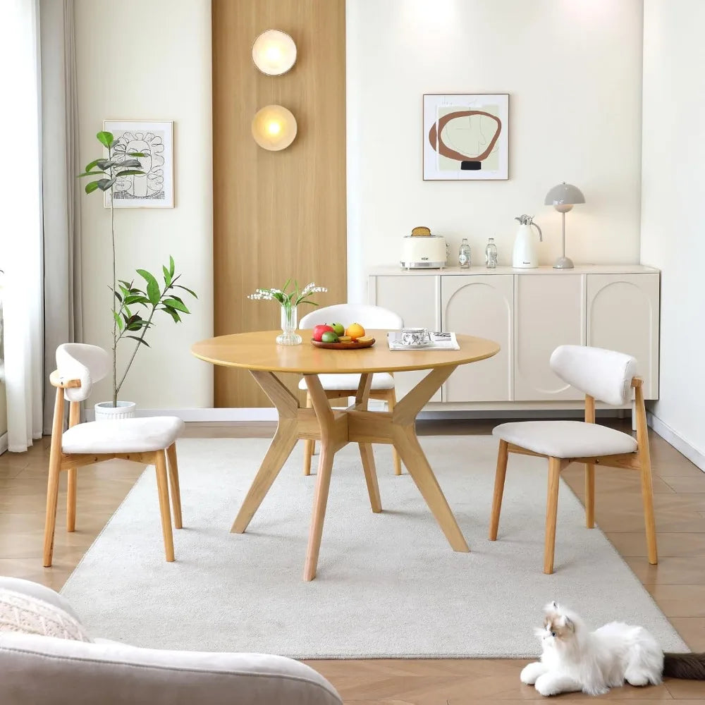 Table à manger ronde en bois moderne de 47 po avec base en bois massif, table de cuisine ronde pour 4 personnes, table à manger sur piédestal, salle à manger