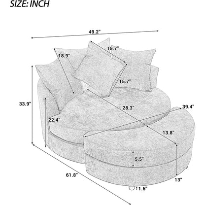 Swivel Round Barrel Chair with Storage Ottoman and 4 Movable Pillow Backrest,360° Round Rotating Sofa Chair,Barrel Chair